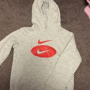 Big Kids Nike Heather Gray Hoodie with Red logo